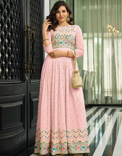 Pink Fox Georgette Anarkali Salwar Suit