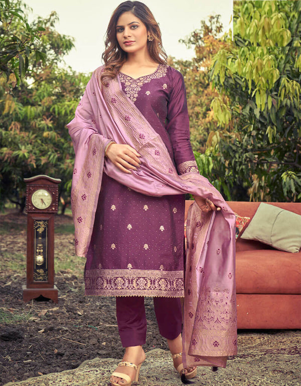 Banarasi Jacquard Purple Salwar Kameez Suit Pant Bottom