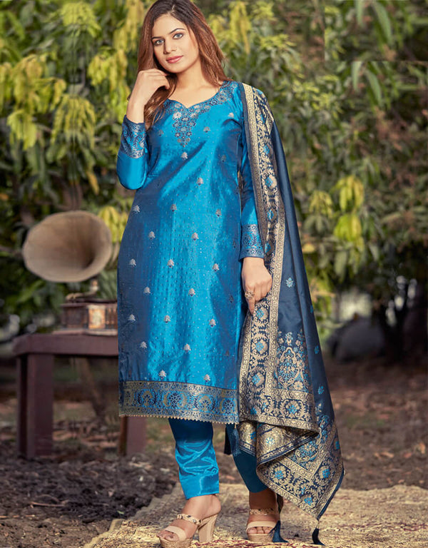 Banarasi Jacquard Firozi Salwar Kameez Suit Pant Bottom