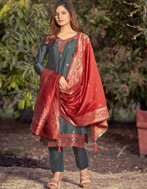 Banarasi Jacquard Dark Grey Salwar Kameez Suit Pant Bottom