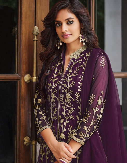 Purple Pure Butterfly Net Pant Suit Closure View