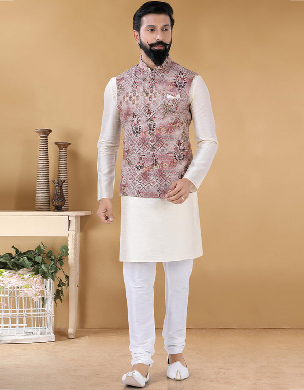 Off White Kurta Silk Chudidaar