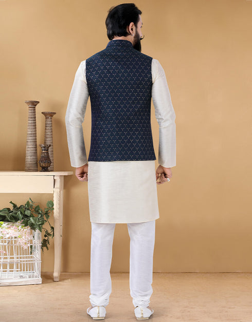 Off White Kurta Silk Chudidaar Closure View