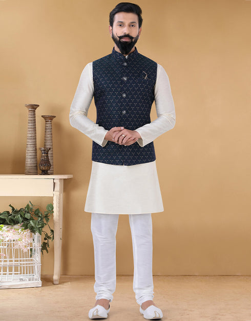 Off White Kurta Silk Chudidaar