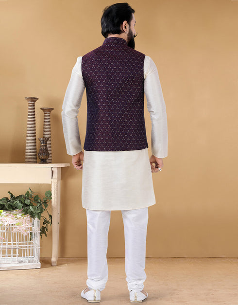Off White Kurta Silk Chudidaar Closure View