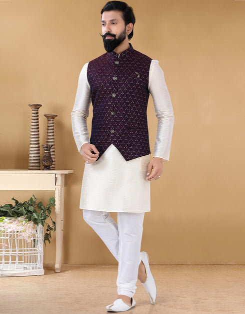 Off White Kurta Silk Chudidaar