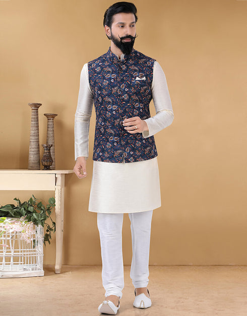 Off White Kurta Silk Chudidaar