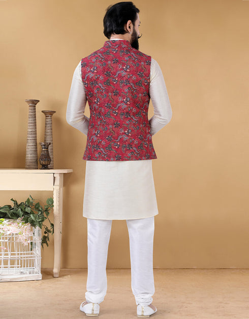 Off White Kurta Silk Chudidaar Closure View