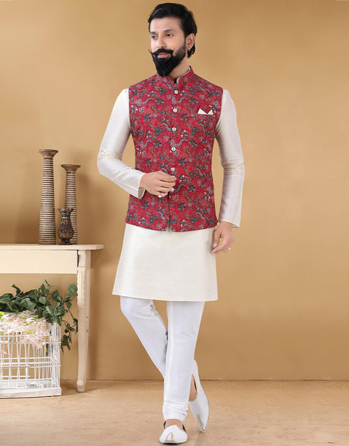 Off White Kurta Silk Chudidaar