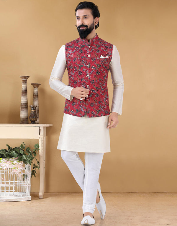 Off White Kurta Silk Chudidaar