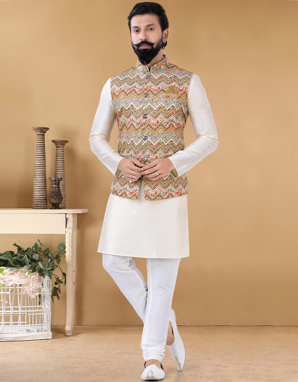 Off White Kurta Silk Chudidaar