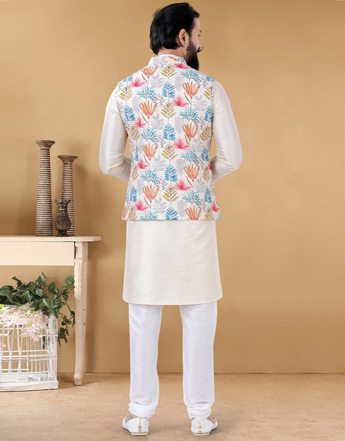 Off White Kurta Silk Chudidaar Closure View