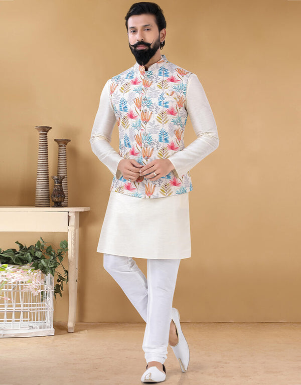 Off White Kurta Silk Chudidaar