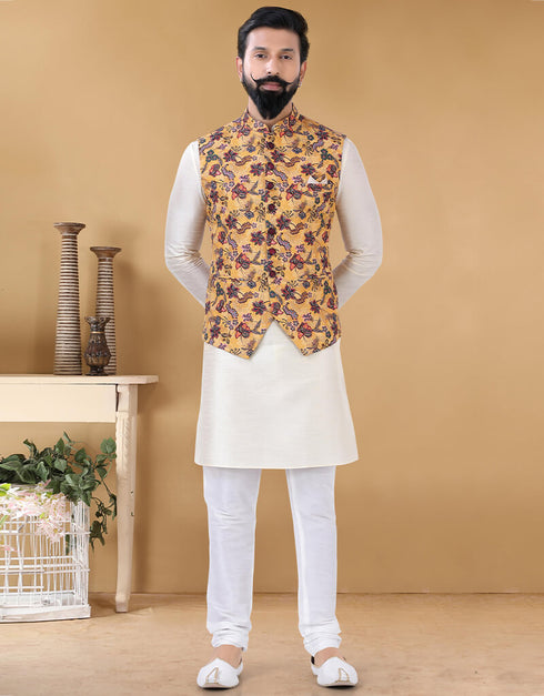 Off White Kurta Silk Chudidaar