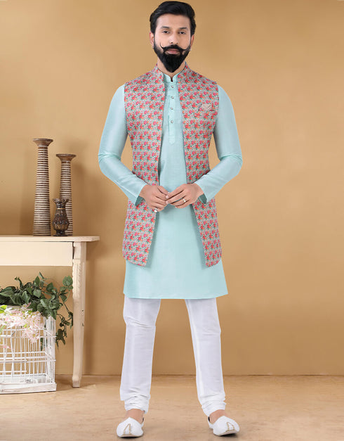 Sky Blue Kurta Silk Chudidaar