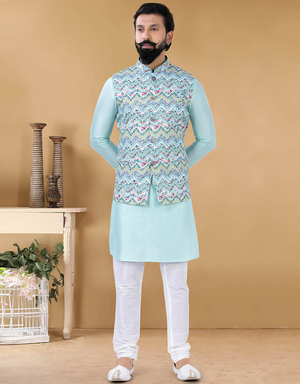 Sky Blue Kurta Silk Chudidaar