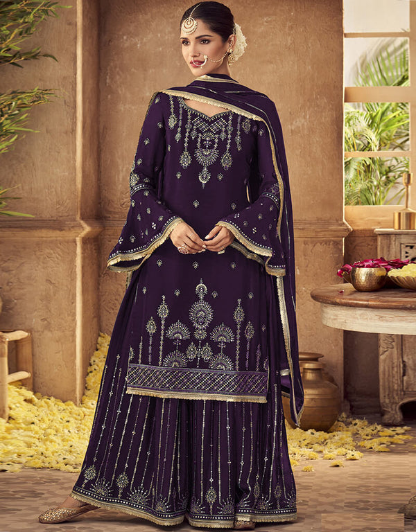 Purple Fox Georgette Sharara Salwar Suit