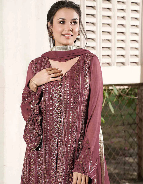Pink Fox Georgette Palazzo Salwar Suit Closure View