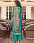 Teal Green Pant style Suit Pure Viscose Silk Salwar Kameez in Digital Print, Handwork & Lace Work Closure View