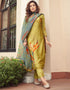 Mustard Pant style Suit Pure Viscose Silk Salwar Kameez in Digital Print, Handwork & Lace Work