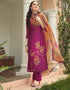 Purple Pant style Suit Pure Viscose Silk Salwar Kameez in Digital Print, Handwork & Lace Work