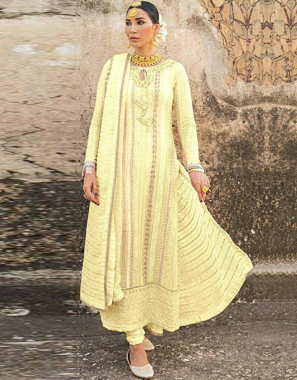 Light Yellow Fox Georgette Chudidar Salwar Suit