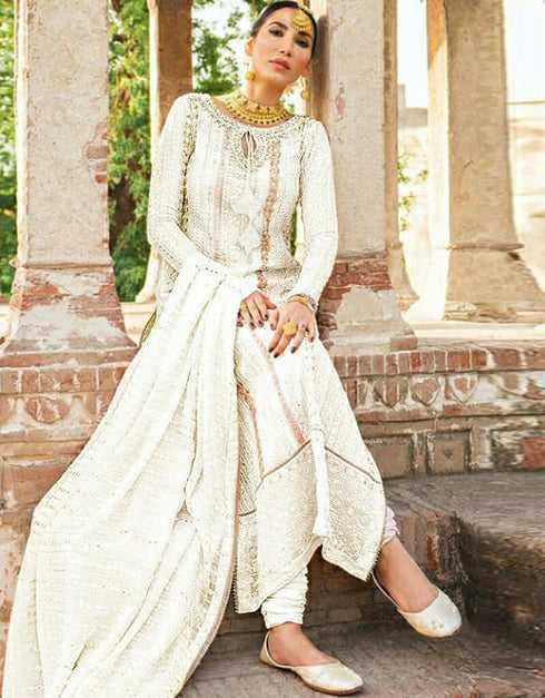 White Fox Georgette Chudidar Salwar Suit Closure View