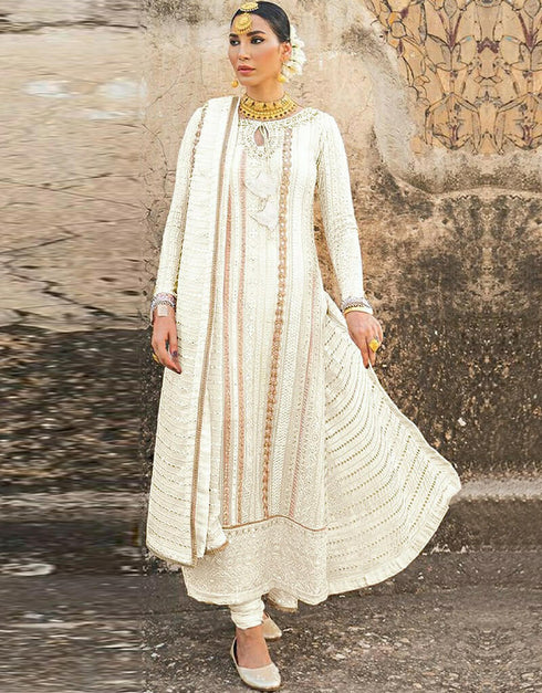White Fox Georgette Chudidar Salwar Suit
