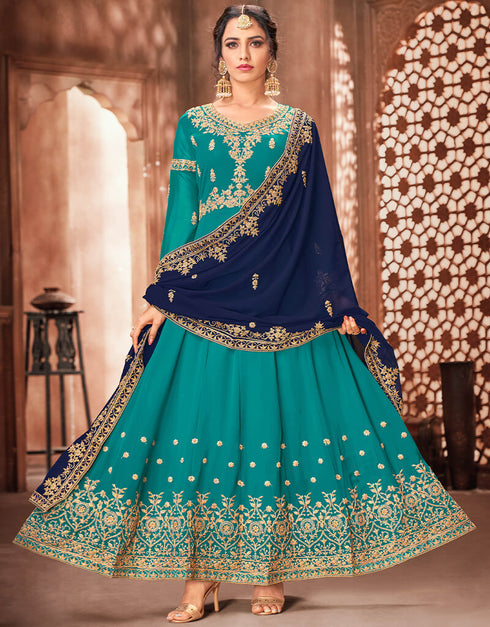 Sky Blue Georgette Anarkali Salwar Suit