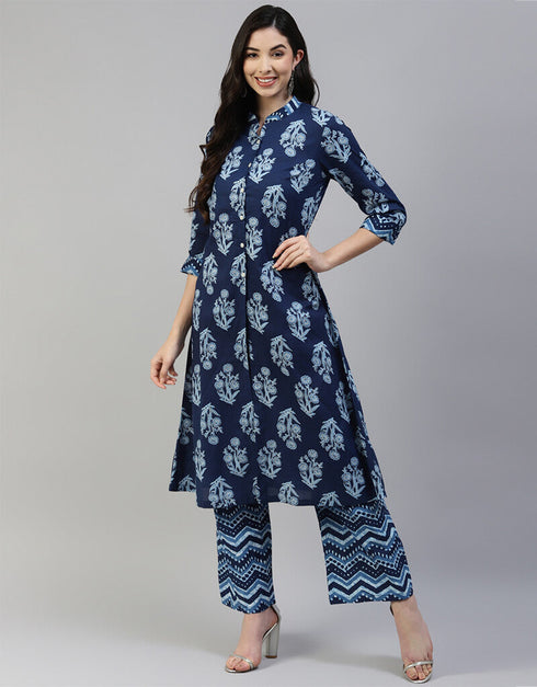 Blue Cotton Palazzo Salwar Suit Closure View
