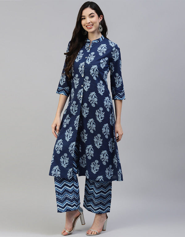 Blue Cotton Palazzo Salwar Suit