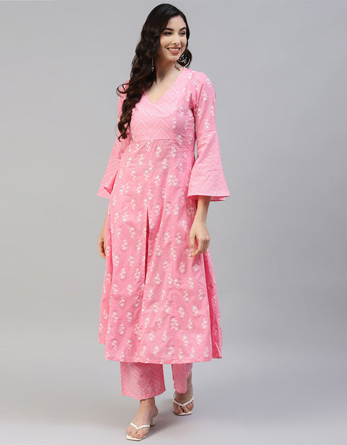 Pink Cotton Palazzo Salwar Suit