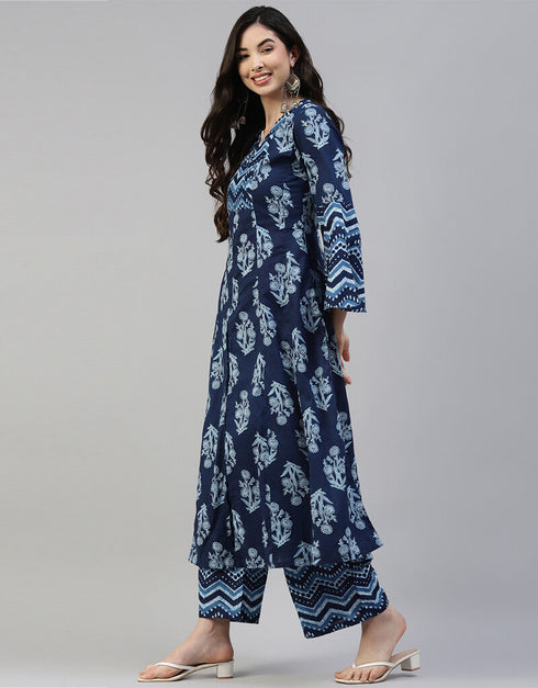 Blue Cotton Palazzo Salwar Suit Closure View