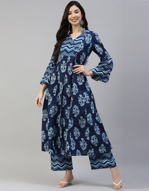 Blue Cotton Palazzo Salwar Suit
