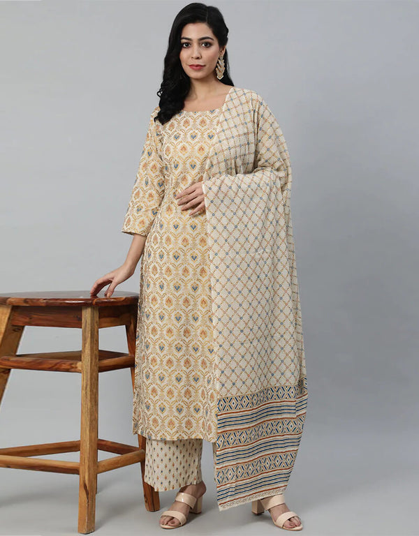 Beige Pure Cotton Palazzo Suit