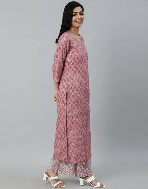 Pink Pure Cotton Palazzo Suit Closure View