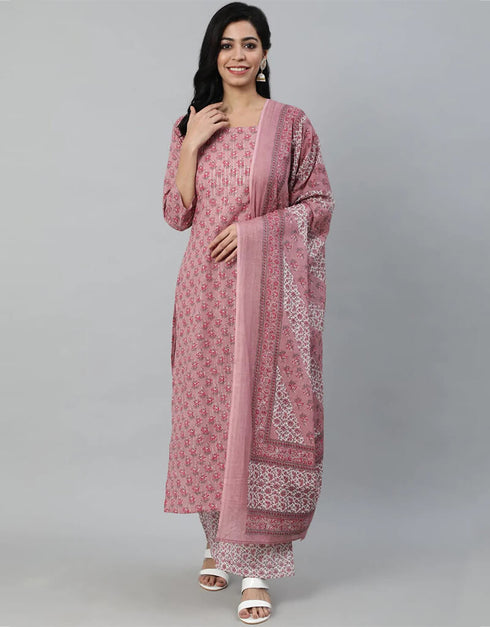 Pink Pure Cotton Palazzo Suit