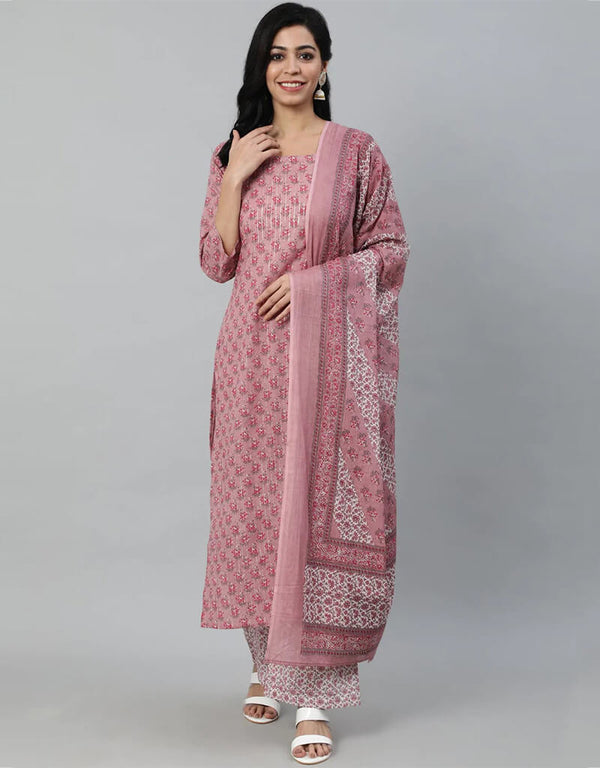Pink Pure Cotton Palazzo Suit