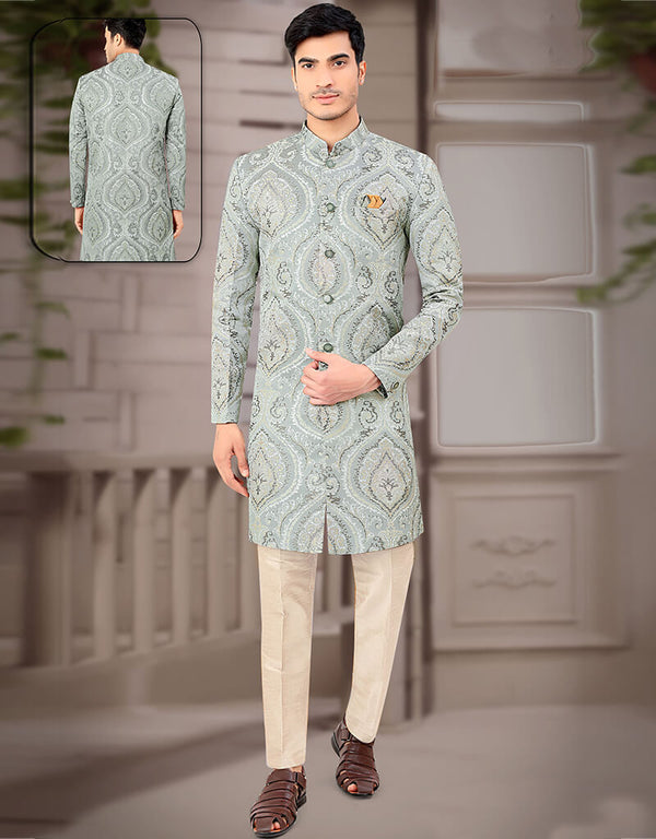 Light Pista Kurta Jacquard Trouser