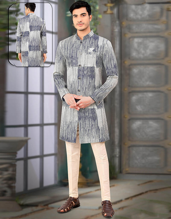 Blue Kurta Jacquard Trouser