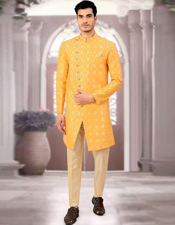 Musturd Yellow Kurta Jacquard Trouser