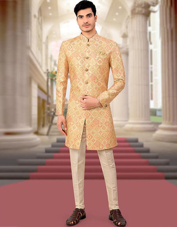 Pink Kurta Jacquard Trouser