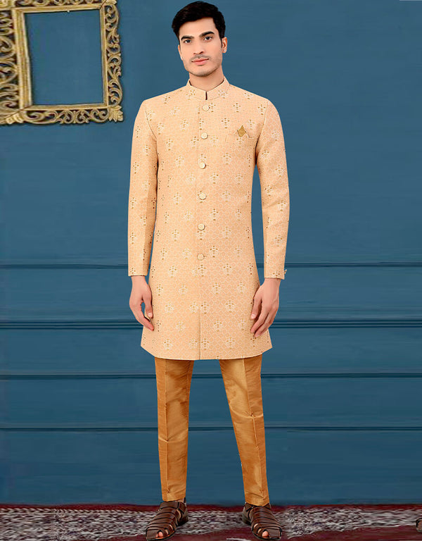 Peach Kurta Jacquard Trouser