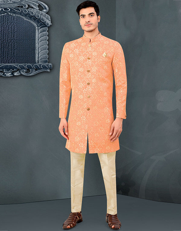 Peach Kurta Jacquard Trouser