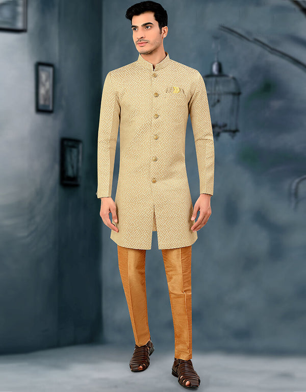 Peach Kurta Jacquard Trouser