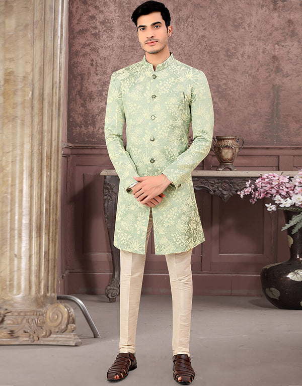 Sea Green Kurta Jacquard Trouser