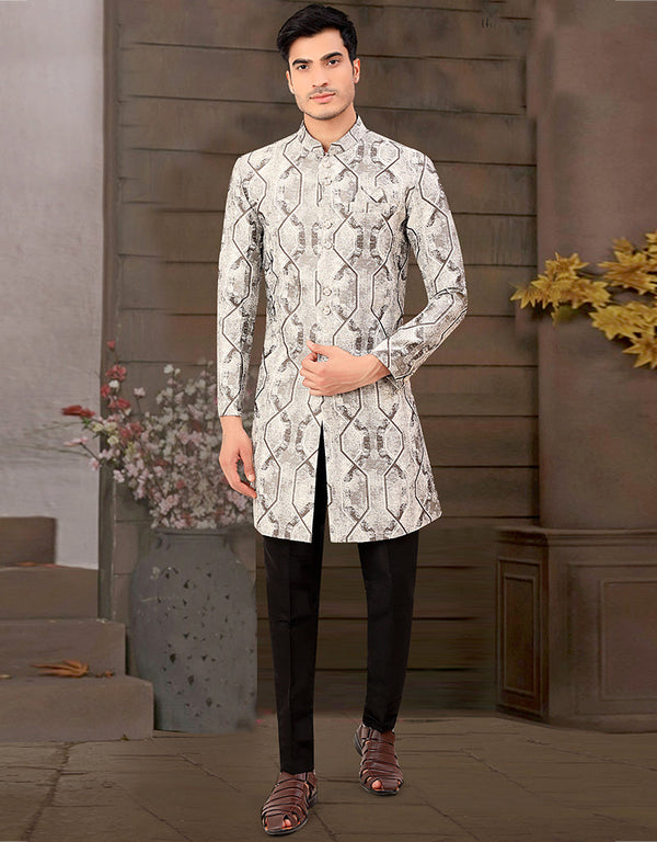 White Kurta Jacquard Trouser