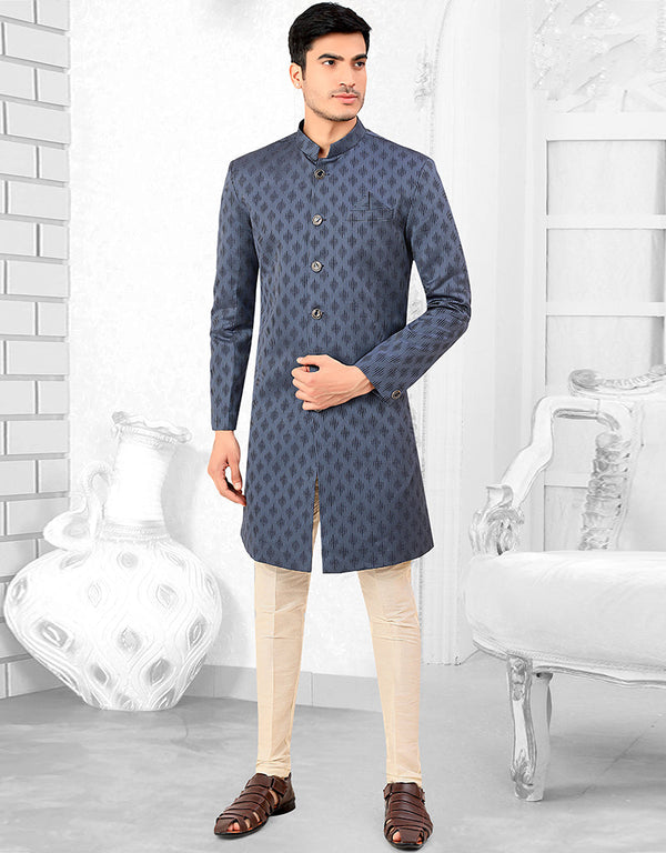Navy Blue Kurta Jacquard Trouser