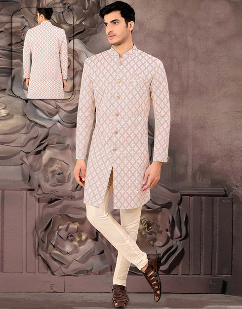 Peach Kurta Jacquard Trouser