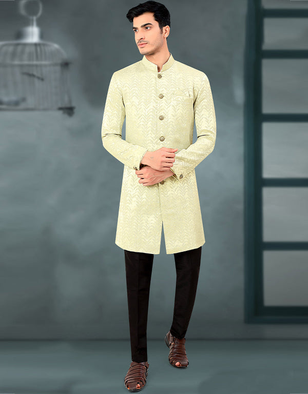 Cream Kurta Jacquard Trouser